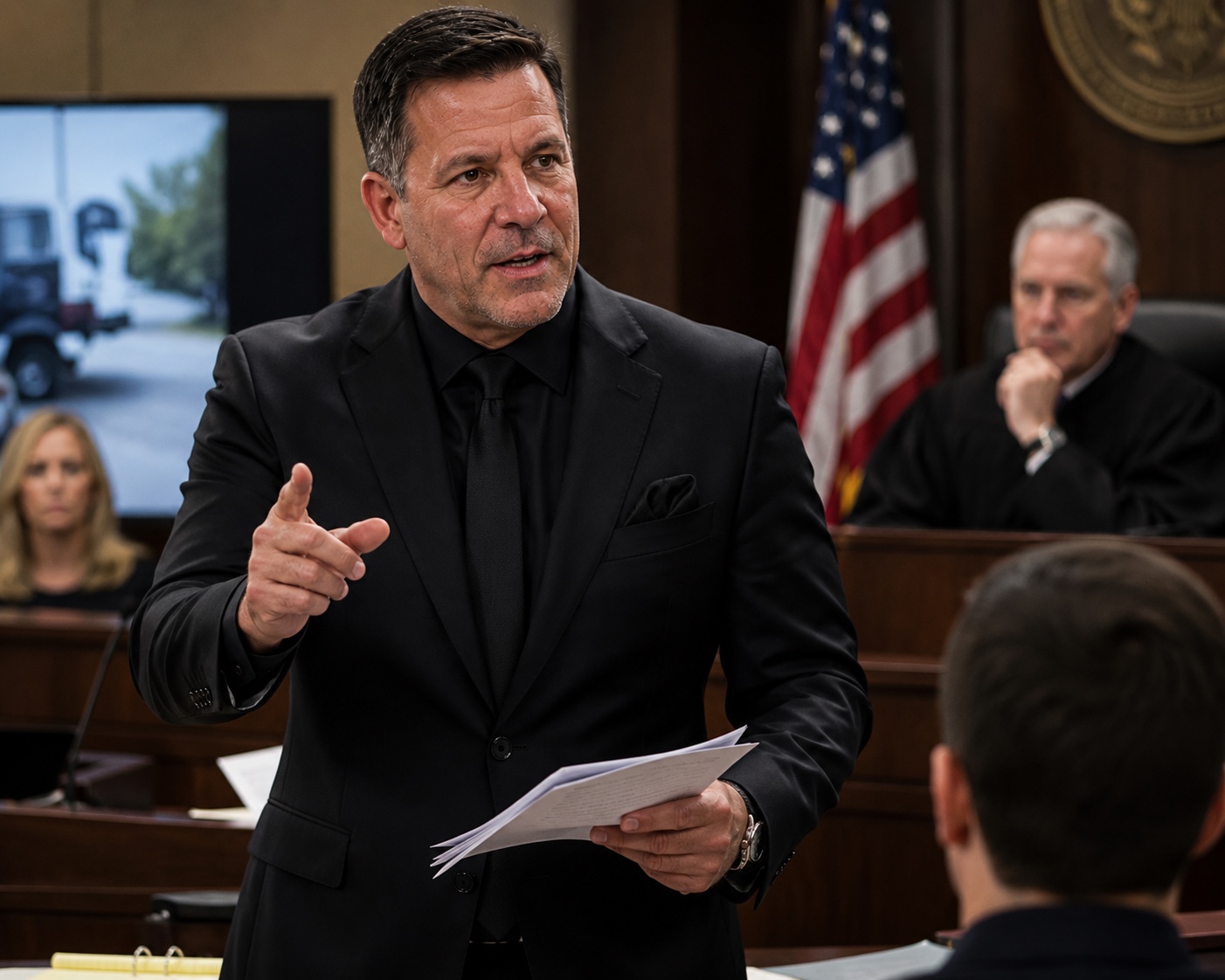 Kevin Goldberg presenting documents in a courtroom setting