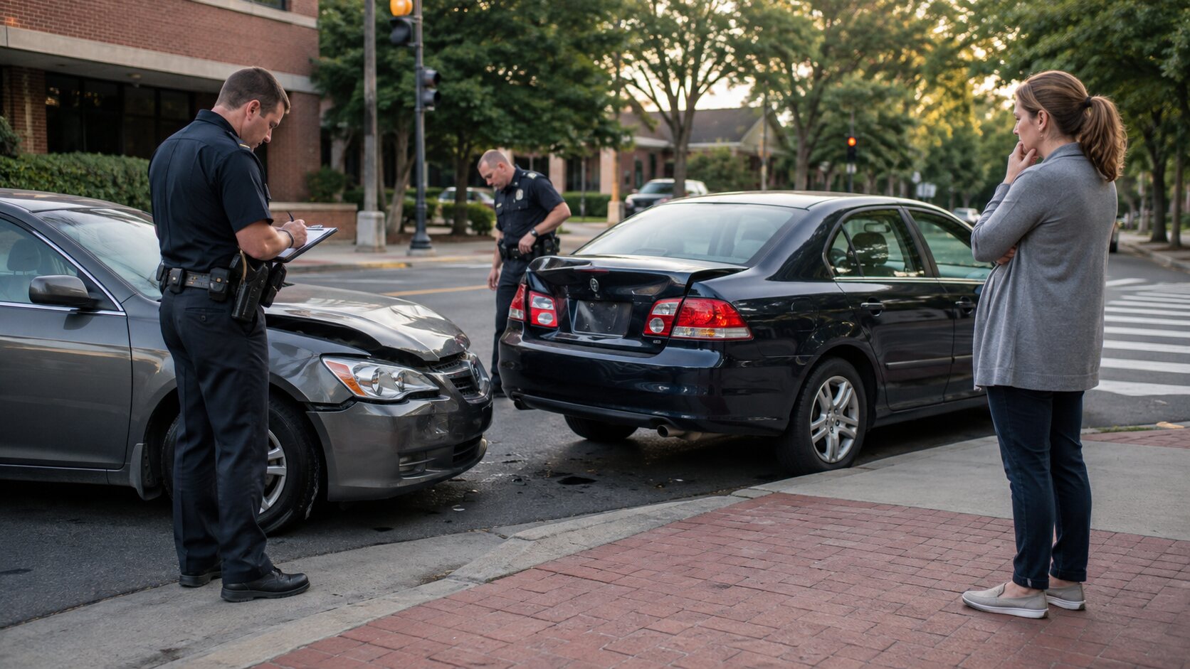 Illustrative Montgomery County collision scene with officers documenting the incident