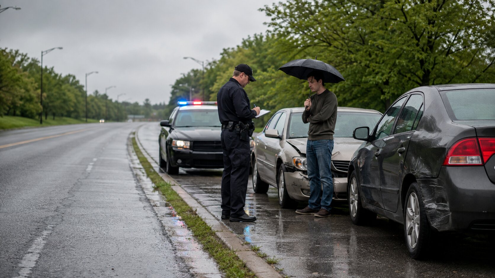 Illustrative Montgomery County roadside collision report scene